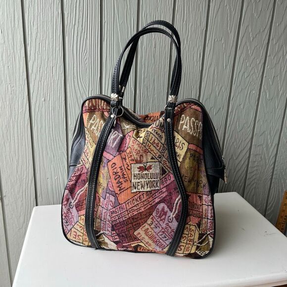 VTG 70s Travel Tapestry Bag Passport Print w/ Key Unused Estate Find - Picture 10 of 12